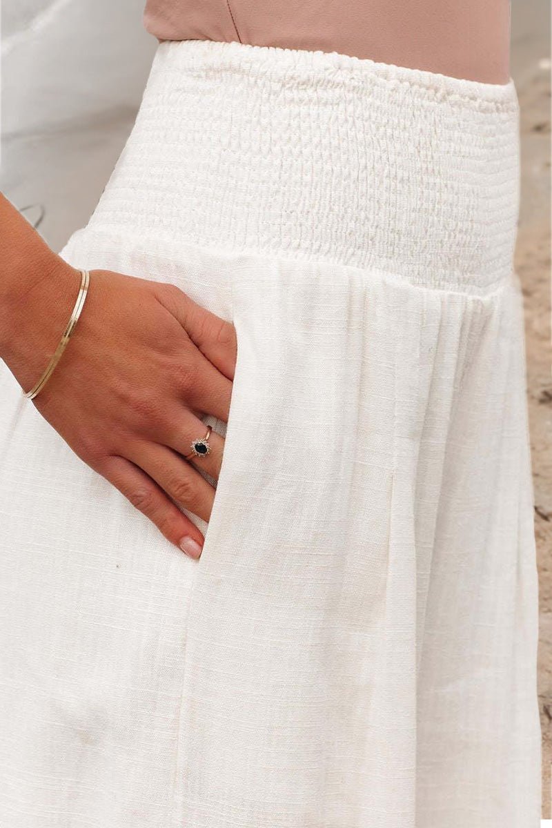 Colette | Vide Bukser Sand Linen Højtaljede Smock-Talje til Kvinder
