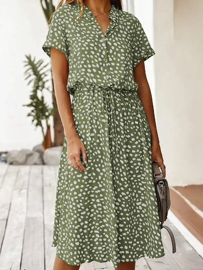 Camille | Midi Sommerkjole Hvid Leopardprint Viskose Bindebånd til Kvinder