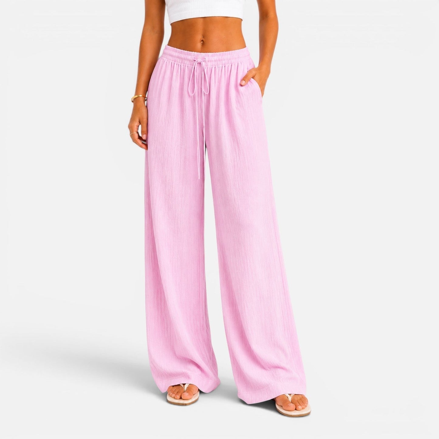 Marcella | Vide Bukser Dame Rosa Crinkle Elastisk Talje til Kvinder